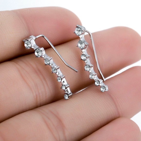 ONE PAIR LEFT!  Silver Crystal Ear Climbers - Picture 3 of 8